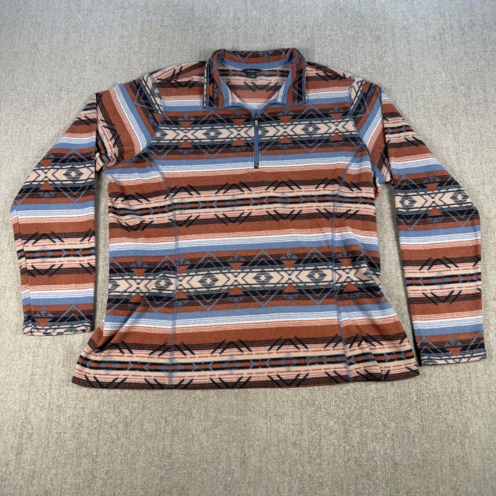Eddie Bauer Fleece Pullover Women XL Brown Blue Southwestern Aztec 1/4 Zip Top